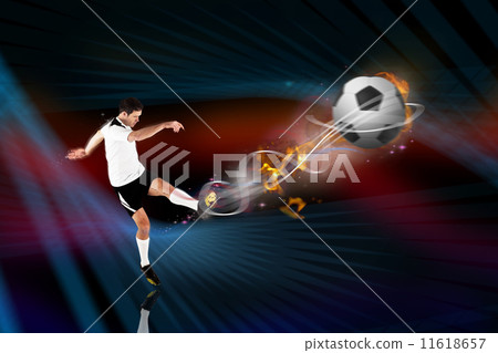 Composite image of football player in white kicking Composite image of football player in white kicking 11618657