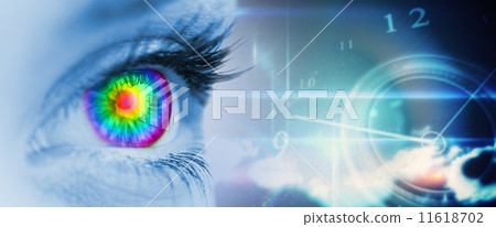 Composite image of pyschedelic eye on blue face Composite image of pyschedelic eye on blue face 11618702