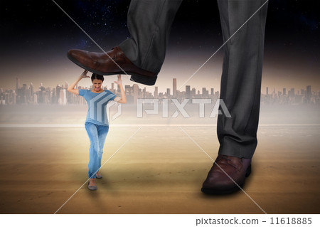 Composite image of businessman stepping on girl 11618885