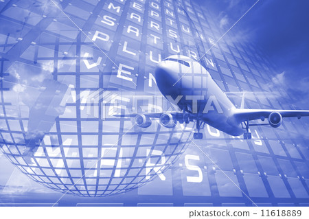 Travel and tourism collage with airplane 11618889