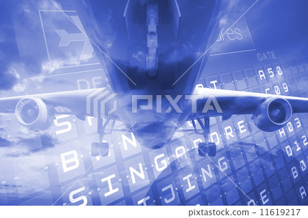 Travel and tourism collage with airplane 11619217