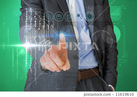 Businessman touching the word skill on interface 11619610