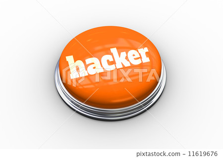Hacker on shiny orange push button 11619676