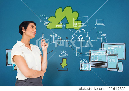 Composite image of thoughtful businesswoman Composite image of thoughtful businesswoman 11619831