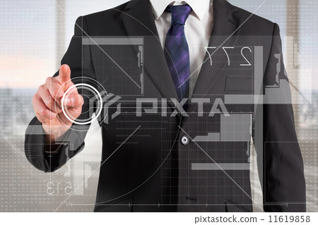 Composite image of businessman in suit pointing finger to interf Composite image of businessman in suit pointing finger to interf 11619858