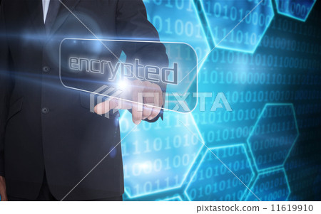 Businessman pointing to word encrypted 11619910