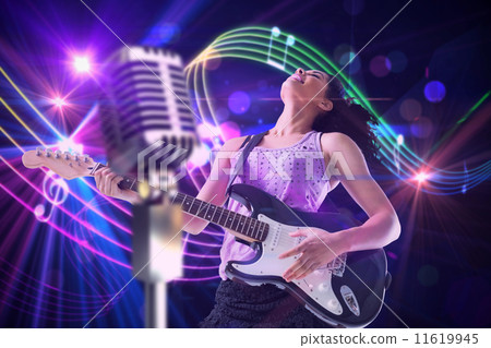Composite image of pretty girl playing guitar 11619945