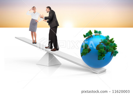 White scales weighing business people and earth 11620003