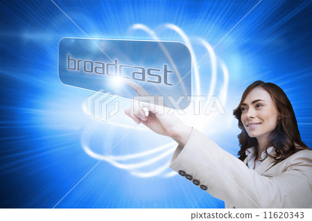 Businesswoman pointing to word broadcast Businesswoman pointing to word broadcast 11620343