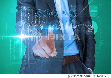 Businessman touching the words digital marketing on interface 11620373
