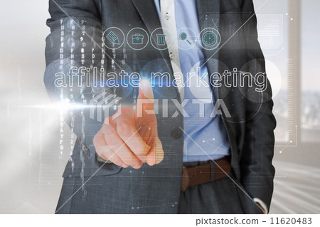 Businessman touching the words affliate marketing on interface 11620483