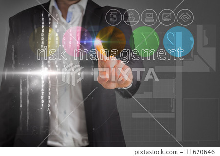 Businessman touching the words risk management on interface 11620646