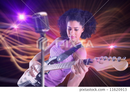 Composite image of pretty girl playing guitar Composite image of pretty girl playing guitar 11620913