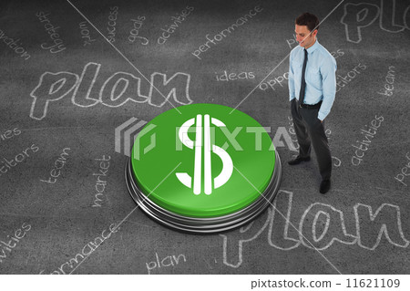 Composite image of happy businessman standing with hands in pock Composite image of happy businessman standing with hands in pock 11621109