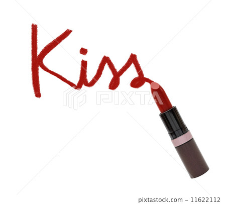 close up of lipstick with word kiss on white background 11622112