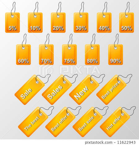 Illustration of orange labels with offers 11622943
