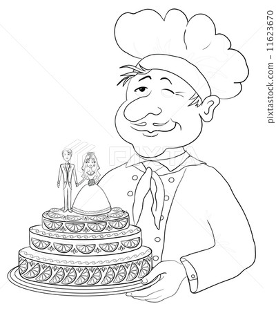 Cook with holiday wedding cake, contour 11623670
