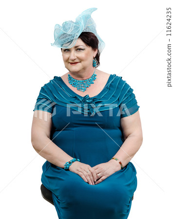 Woman in handmade blue organza hat 11624235