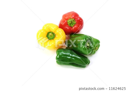 Spaghetti vegetables · 3 green peppers · white back sideways position overlook Spaghetti vegetables · 3 green peppers · white back sideways position overlook 11624625
