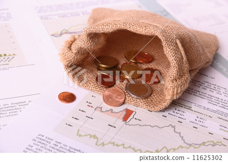 Empty gunny euro sack on worthless Invest papers Empty gunny euro sack on worthless Invest papers 11625302