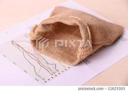 Empty gunny sack on worthless Invest papers Empty gunny sack on worthless Invest papers 11625303