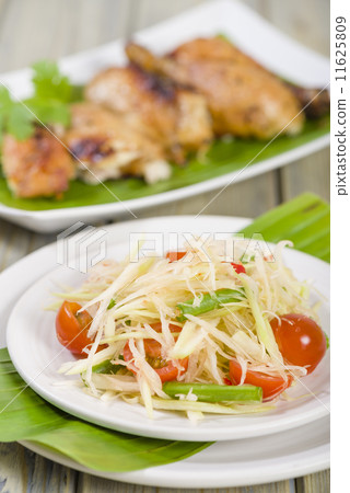 Som Tam Kai Yang - Green Papaya Salad & BBQ Chicken. Som Tam Kai Yang - Green Papaya Salad & BBQ Chicken. 11625809