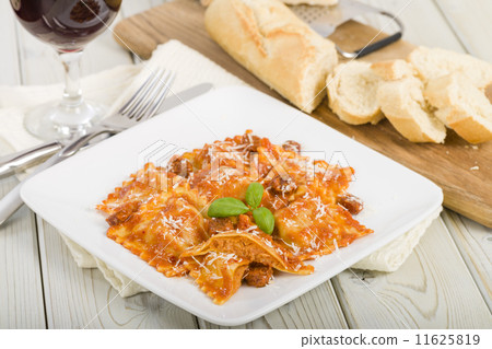 Ravioli filled with chicken & chorizo. Tomato & chorizo sauce.  11625819