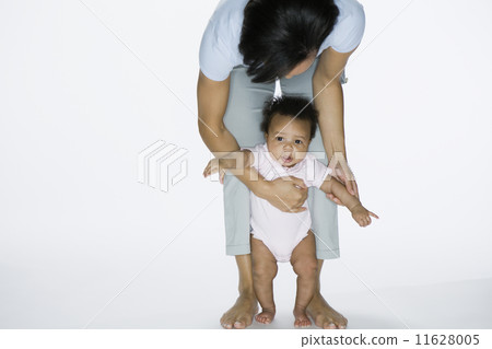 African American mother helping baby stand African American mother helping baby stand 11628005