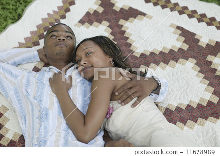 Couple relaxing on a picnic blanket outdoors 11628989