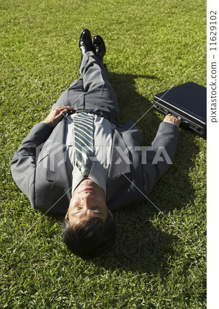 South American businessman laying in grass South American businessman laying in grass 11629102