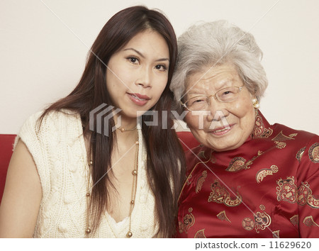 Asian grandmother with adult granddaughter smiling 11629620