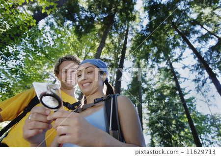 Hikers using compass 11629713