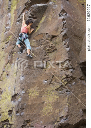 Asian woman rock climbing Asian woman rock climbing 11629927