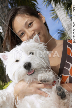 Asian woman holding dog 11629993