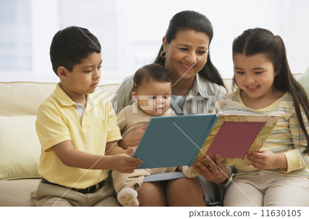 Hispanic mother reading to children Hispanic mother reading to children 11630105