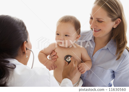 Russian baby being examined by female doctor 11630560