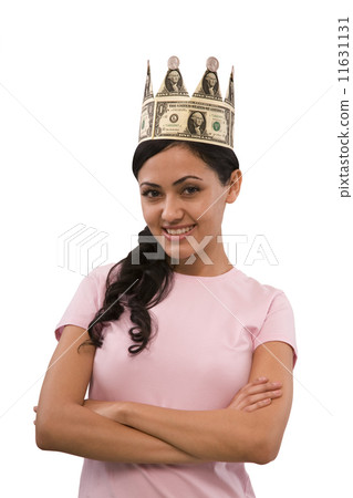 Hispanic woman wearing money crown Hispanic woman wearing money crown 11631131