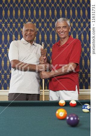 Multi-ethnic senior men holding pool cue 11631731