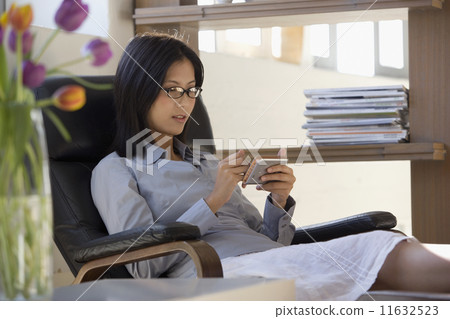 Asian businesswoman looking at electronic organizer 11632523