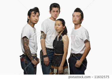 Group of Asian friends in rockabilly clothing 11632575
