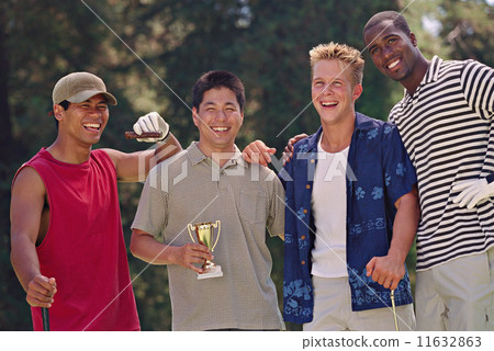 Multi-ethnic men with golf trophy Multi-ethnic men with golf trophy 11632863