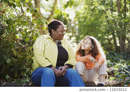 African mother and daughter in woods 11633012