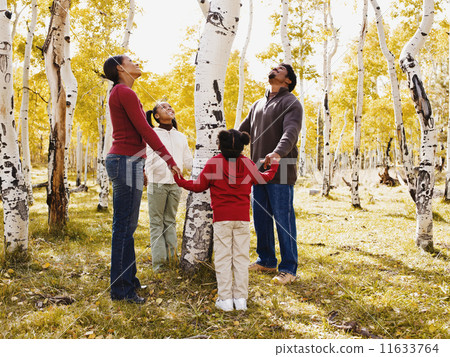 African family holding hands around tree 11633764