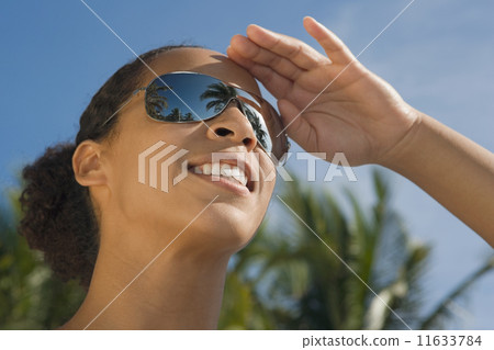 African woman wearing mirrored sunglasses 11633784