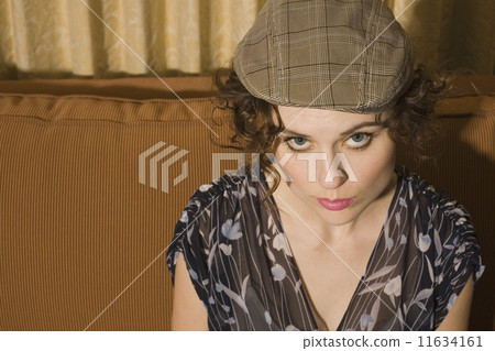High angle view of woman wearing hat 11634161