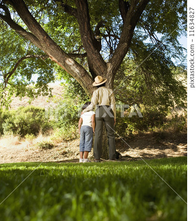 African American girl and Park Ranger looking at tree 11634827