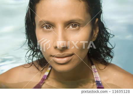 Close up of Indian woman in swimming pool 11635128