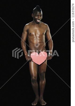 Nude African man with heart in front of genital area 11635674