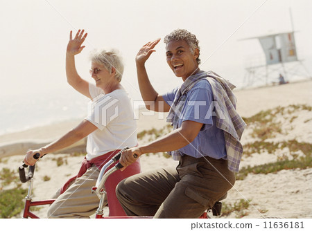 Multi-ethnic senior women riding bicycles 11636181