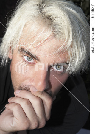 Hispanic man resting chin in hand Hispanic man resting chin in hand 11636687